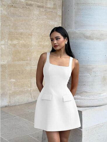 HYZ Women's Summer Sexy Square Neck Sleeveless A-Line Party Tank Top Mini Dress in Saudi Arabia