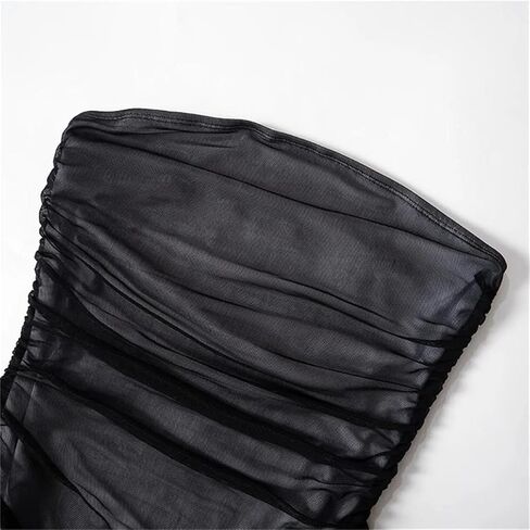 OCUH Sexy Dress Wedding Guest Dresses for Women Sheer Mesh Strapless Bodycon Ruffled Birthday Cocktail Party in Saudi Arabia