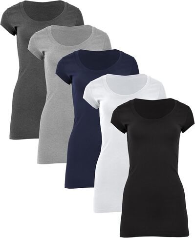 Sexy Basics Womens Cotton Stretch Scoop Neck Short Sleeve Extra Long T Shirt - Multi Packs in Saudi Arabia