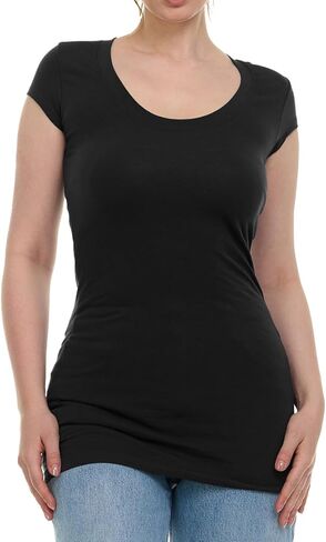 Sexy Basics Womens Cotton Stretch Scoop Neck Short Sleeve Extra Long T Shirt - Multi Packs in Saudi Arabia