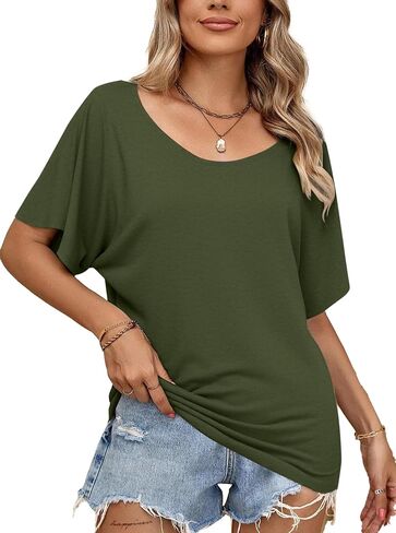 Hilinker Womens Sexy Off The Shoulder Tops Short Batwing Sleeve T Shirt Oversized Casual Tee in Saudi Arabia