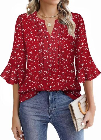 Womens 3/4 Sleeve Tops Shirts for Women Spring Fashion Clothes Trendy Summer Blouses S-XXL in Saudi Arabia