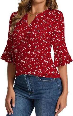 Womens 3/4 Sleeve Tops Shirts for Women Spring Fashion Clothes Trendy Summer Blouses S-XXL in Saudi Arabia