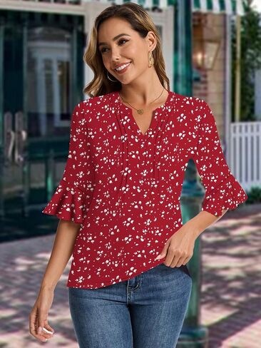 Womens 3/4 Sleeve Tops Shirts for Women Spring Fashion Clothes Trendy Summer Blouses S-XXL in Saudi Arabia