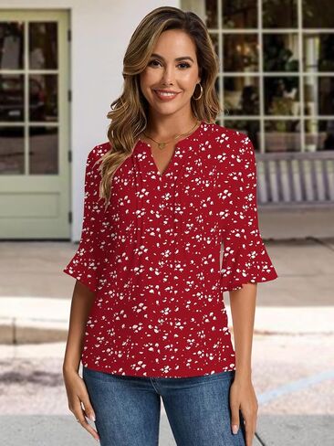 Womens 3/4 Sleeve Tops Shirts for Women Spring Fashion Clothes Trendy Summer Blouses S-XXL in Saudi Arabia