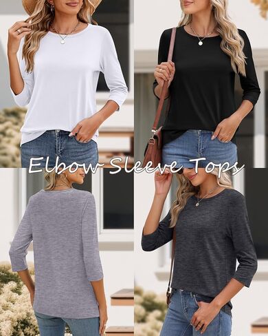 Huukeay 4 Pack Women's 3/4 Length Sleeve Tops Round Neck Casual Basic Tees Loose Fit Elbow Sleeve Tops in Saudi Arabia