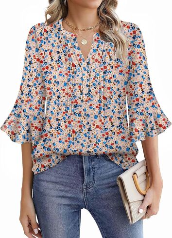 Womens 3/4 Sleeve Tops Shirts for Women Spring Fashion Clothes Trendy Summer Blouses S-XXL in Saudi Arabia