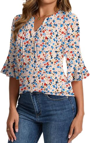 Womens 3/4 Sleeve Tops Shirts for Women Spring Fashion Clothes Trendy Summer Blouses S-XXL in Saudi Arabia