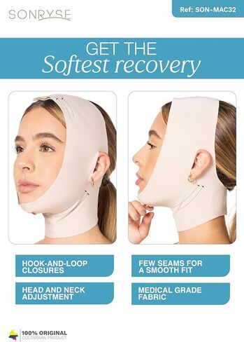 Sonryse MAC31VE Post Surgery Chin Lift After Lipo Compression Garment Strap Mentonera Post Quirrgica Facial Beige Medium in Kuwait