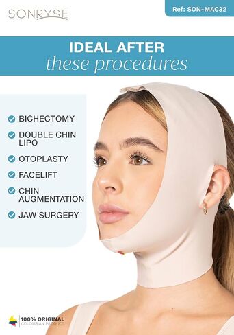 Sonryse MAC31VE Post Surgery Chin Lift After Lipo Compression Garment Strap Mentonera Post Quirrgica Facial Beige Medium in Kuwait