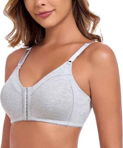 HACI Women's Front Closure Cotton Bra Wirefree Unpadded Full Coverage Everyday Bralette in Kuwait