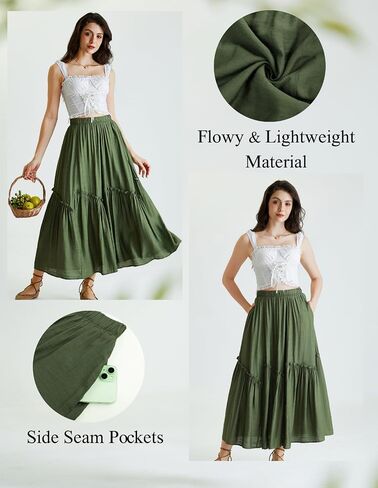 Scarlet Darkness Maxi Skirts for Women Renaissance High Waisted Boho Tiered Flowy Skirt with Pockets in Saudi Arabia