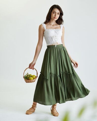 Scarlet Darkness Maxi Skirts for Women Renaissance High Waisted Boho Tiered Flowy Skirt with Pockets in Saudi Arabia
