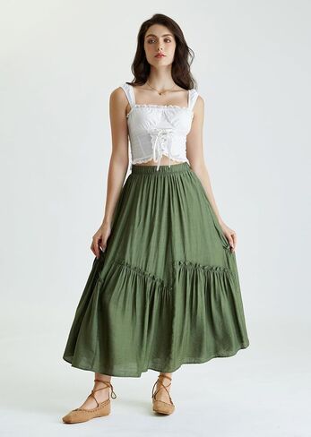 Scarlet Darkness Maxi Skirts for Women Renaissance High Waisted Boho Tiered Flowy Skirt with Pockets in Saudi Arabia