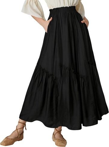 Scarlet Darkness Maxi Skirts for Women Renaissance High Waisted Boho Tiered Flowy Skirt with Pockets in Saudi Arabia