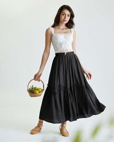 Scarlet Darkness Maxi Skirts for Women Renaissance High Waisted Boho Tiered Flowy Skirt with Pockets in Saudi Arabia