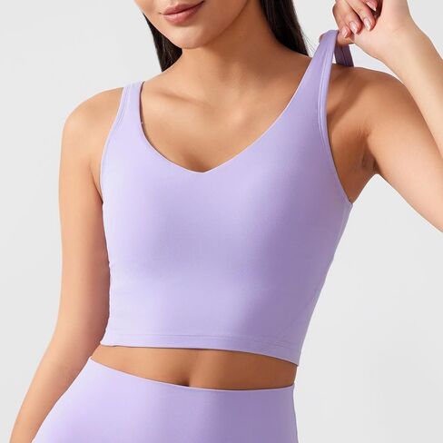Lemedy Women Sports Bra مصبوب كوب Longline Crop Tank Top Pated Pated Running Yoga in Kuwait
