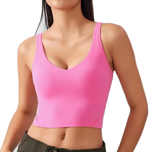 Lemedy Women Sports Bra Molded Cup Longline Crop Tank Top Padded Workout Running Yoga in Kuwait