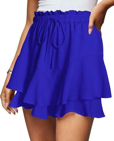 Cosonsen Women Casual Summer Shorts Ruffle Tiered Flowy Skorts Boho High Waist Mini Skirt in Kuwait