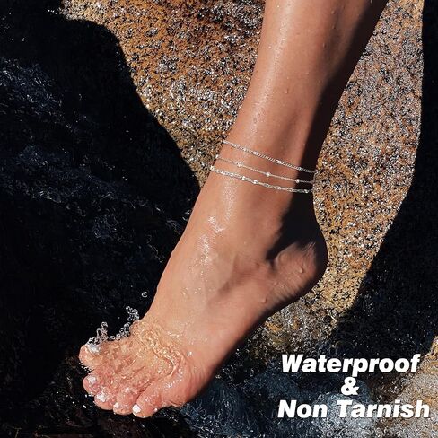 FUNRUN JEWELRY أساور الكاحل الذهبية، 14 ك مطلية بالذهب مقاومة للماء من الفولاذ المقاوم للصدأ الكوبي سلسلة ربط الكاحل مجموعة مشبك ورق فيجارو الطبقات خلخال أساور للنساء مجوهرات الصيف الشاطئ اللذيذة 5 قطع in Kuwait