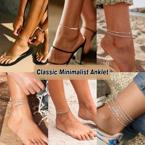 FUNRUN JEWELRY أساور الكاحل الذهبية، 14 ك مطلية بالذهب مقاومة للماء من الفولاذ المقاوم للصدأ الكوبي سلسلة ربط الكاحل مجموعة مشبك ورق فيجارو الطبقات خلخال أساور للنساء مجوهرات الصيف الشاطئ اللذيذة 5 قطع in Kuwait