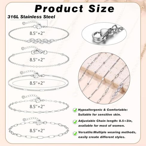 FUNRUN JEWELRY أساور الكاحل الذهبية، 14 ك مطلية بالذهب مقاومة للماء من الفولاذ المقاوم للصدأ الكوبي سلسلة ربط الكاحل مجموعة مشبك ورق فيجارو الطبقات خلخال أساور للنساء مجوهرات الصيف الشاطئ اللذيذة 5 قطع in Kuwait