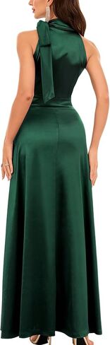 Womens Vintage Halter Tie Neck Satin Formal Cocktail Party Long Dress in Saudi Arabia