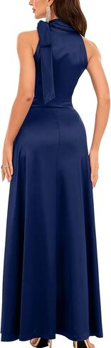 Womens Vintage Halter Tie Neck Satin Formal Cocktail Party Long Dress in Saudi Arabia