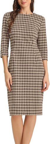 فستان Allegra k vintage houndstooth للسيدات الأنيقة 3/4 فساتين عمل bodycon in Kuwait