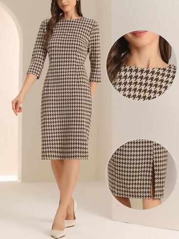 فستان Allegra k vintage houndstooth للسيدات الأنيقة 3/4 فساتين عمل bodycon in Kuwait