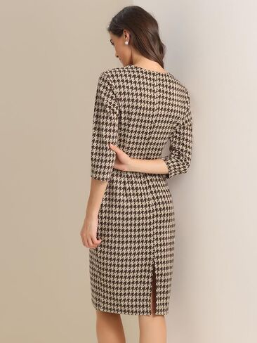 فستان Allegra k vintage houndstooth للسيدات الأنيقة 3/4 فساتين عمل bodycon in Kuwait