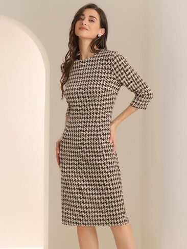 فستان Allegra k vintage houndstooth للسيدات الأنيقة 3/4 فساتين عمل bodycon in Kuwait