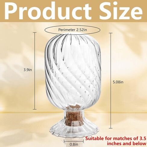 Moonoom Helix على شكل مطابقة ، يطابق الزجاج Cloche لمدة 3.5 بوصة ، رأسًا على عقب ، جرة حامل المباراة للشمعة المعطرة على مدفأة طاولة الطعام ، لا تشمل المباريات in Kuwait