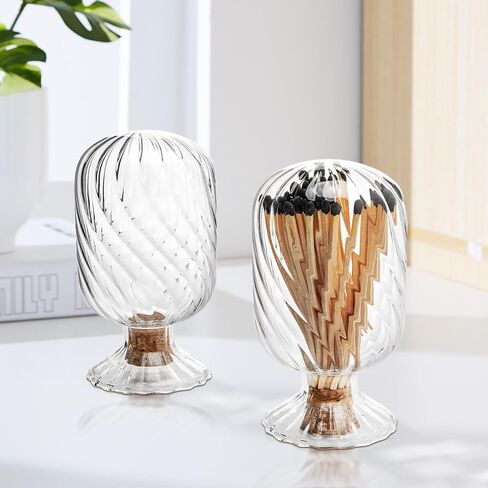 Moonoom Helix على شكل مطابقة ، يطابق الزجاج Cloche لمدة 3.5 بوصة ، رأسًا على عقب ، جرة حامل المباراة للشمعة المعطرة على مدفأة طاولة الطعام ، لا تشمل المباريات in Kuwait