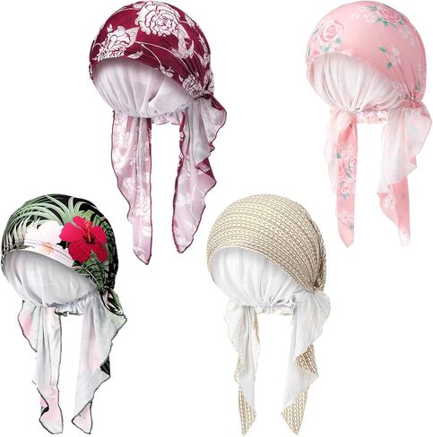 Geyoga 4 Pcs Chemo Headwear Turban for Women Floral Head Scarf Cap Beanie Hair Cover for Cancer Patient in Saudi Arabia