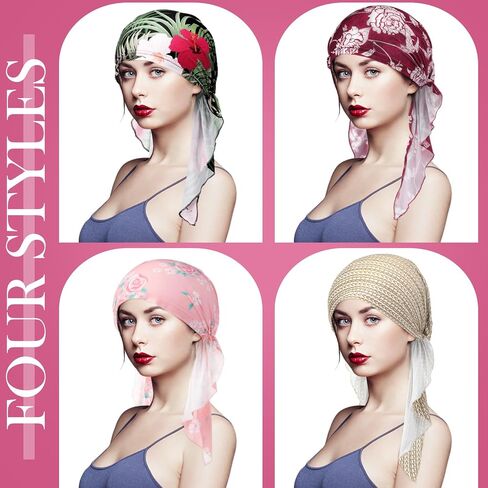 Geyoga 4 Pcs Chemo Headwear Turban for Women Floral Head Scarf Cap Beanie Hair Cover for Cancer Patient in Saudi Arabia
