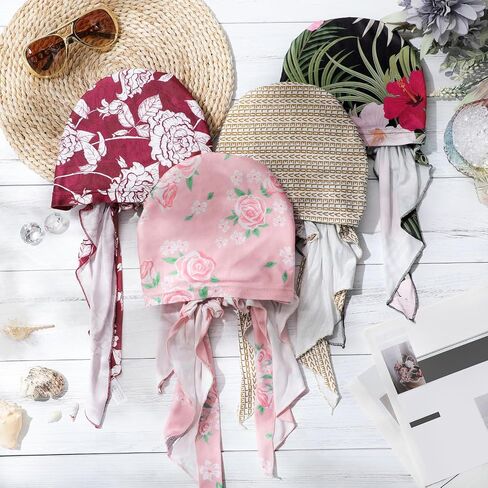 Geyoga 4 Pcs Chemo Headwear Turban for Women Floral Head Scarf Cap Beanie Hair Cover for Cancer Patient in Saudi Arabia
