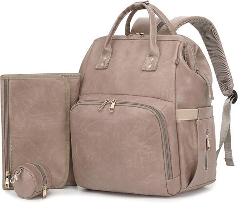 حقيبة ظهر للحفاضات - جلد نباتي، حقيبة سفر مضادة للماء للأطفال مع وسادة تغيير الحفاضات، حقيبة اللهاية، جيب للسرقة، كبيرة 35 لتر، هدايا استحمام الطفل للأم والأب، أسود in Kuwait