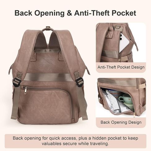 حقيبة ظهر للحفاضات - جلد نباتي، حقيبة سفر مضادة للماء للأطفال مع وسادة تغيير الحفاضات، حقيبة اللهاية، جيب للسرقة، كبيرة 35 لتر، هدايا استحمام الطفل للأم والأب، أسود in Kuwait