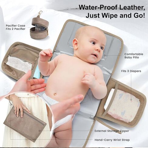حقيبة ظهر للحفاضات - جلد نباتي، حقيبة سفر مضادة للماء للأطفال مع وسادة تغيير الحفاضات، حقيبة اللهاية، جيب للسرقة، كبيرة 35 لتر، هدايا استحمام الطفل للأم والأب، أسود in Kuwait