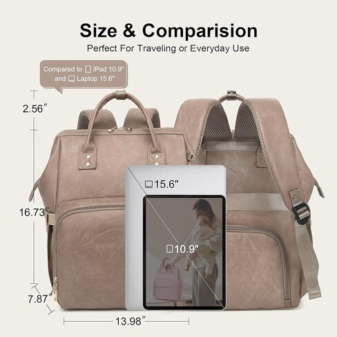 حقيبة ظهر للحفاضات - جلد نباتي، حقيبة سفر مضادة للماء للأطفال مع وسادة تغيير الحفاضات، حقيبة اللهاية، جيب للسرقة، كبيرة 35 لتر، هدايا استحمام الطفل للأم والأب، أسود in Kuwait