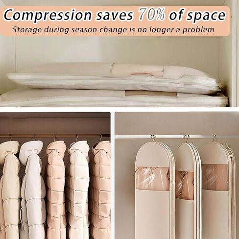 2025 Vace Saving Bag Bag مع سوستة ضغط ذاتي ، فإن مساحة الرؤية الشفافة توفر واقيًا معلقًا معطفًا لأسفل مع سحاب ضغط ذاتي (كبير) in Kuwait