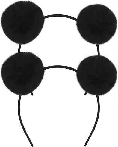 2 Pcs Fluffy Rabbit Fur Ball Headband PomPom Ears Hairband Panda Hair Hoop for Halloween Christmas Party Cosplay Blue Light in Saudi Arabia