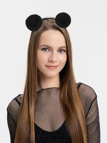 2 Pcs Fluffy Rabbit Fur Ball Headband PomPom Ears Hairband Panda Hair Hoop for Halloween Christmas Party Cosplay Blue Light in Saudi Arabia