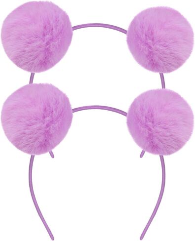 2 Pcs Fluffy Rabbit Fur Ball Headband PomPom Ears Hairband Panda Hair Hoop for Halloween Christmas Party Cosplay Blue Light in Saudi Arabia