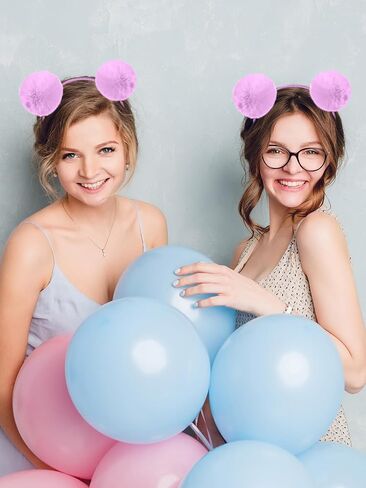 2 Pcs Fluffy Rabbit Fur Ball Headband PomPom Ears Hairband Panda Hair Hoop for Halloween Christmas Party Cosplay Blue Light in Saudi Arabia