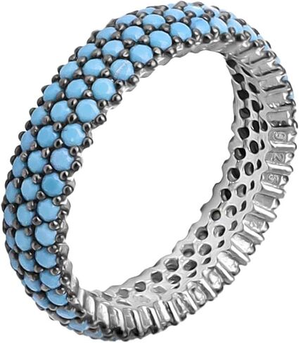 Solid Genuine 925 Sterling Silver Blue Turquoise Eternity Stacking Ring for Women in Saudi Arabia