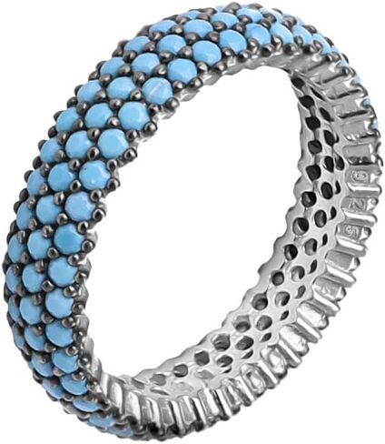 Solid Genuine 925 Sterling Silver Blue Turquoise Eternity Stacking Ring for Women in Saudi Arabia