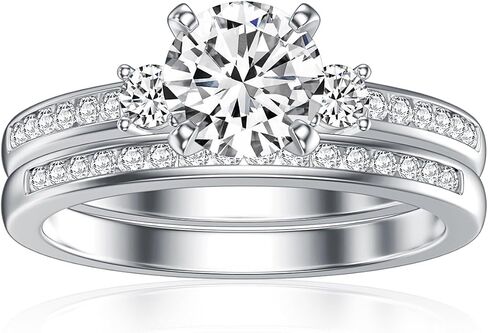 Moissanite Wedding Set For Women, Round Cut Moissanite Bridal Rings Set, 925 Sterling Silver Moissanite Engagement Rings Set, D Color VVS1 Women Wedding Ring Set in Saudi Arabia