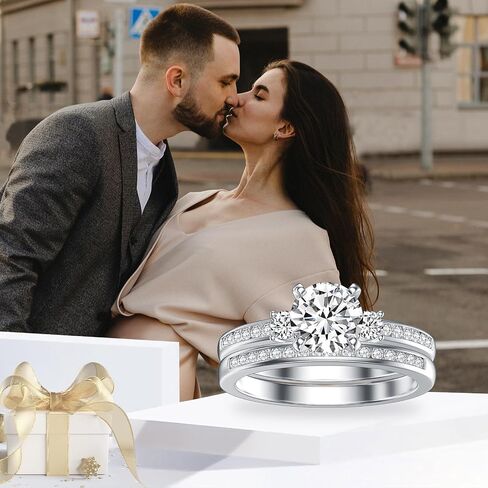Moissanite Wedding Set For Women, Round Cut Moissanite Bridal Rings Set, 925 Sterling Silver Moissanite Engagement Rings Set, D Color VVS1 Women Wedding Ring Set in Saudi Arabia